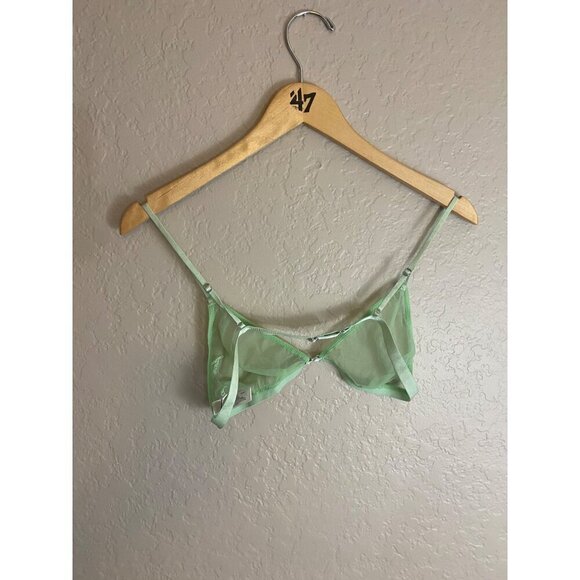 Fleur Du Mal Women's Green Mesh Wireless Balconette Bra - A1 - Picture 3 of 12